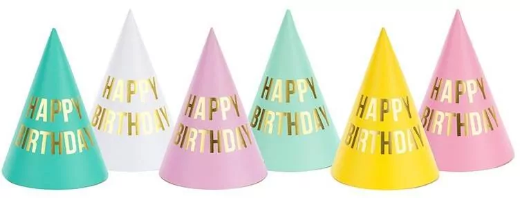 Czapeczki Happy Birthday 16cm 6szt - tantis.pl
