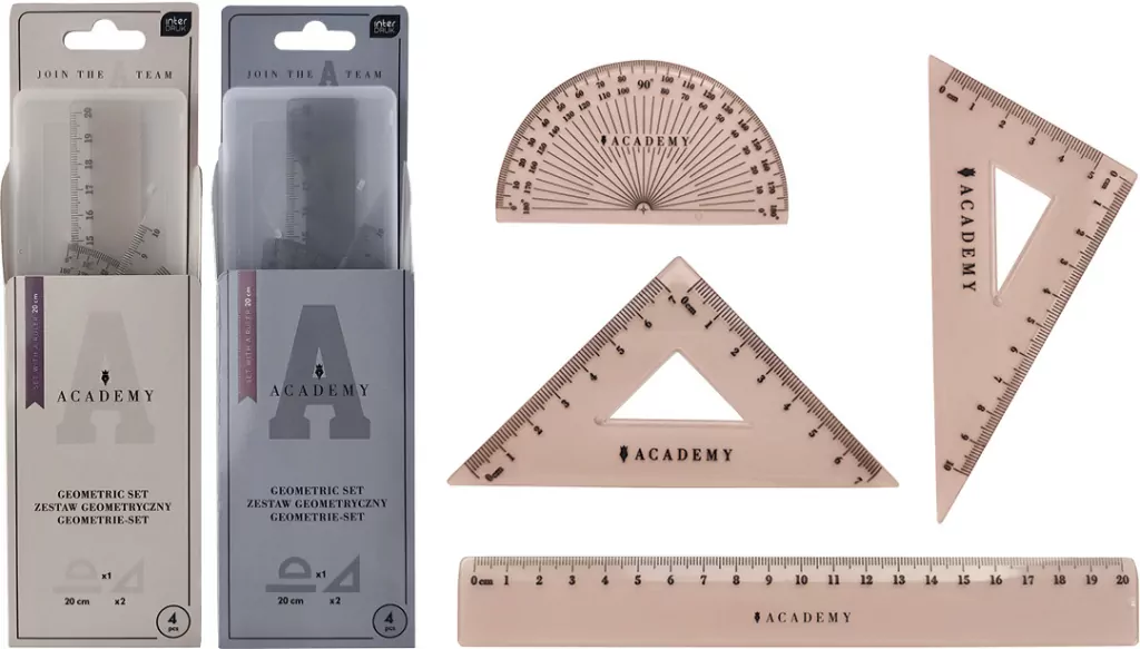 Zestaw geometryczny Academy z linijką 20cm mix - tantis.pl