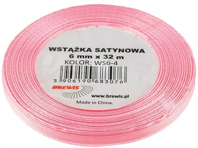 Wstążka satynowa. Jasno różowa 6mmx32m, 2 sztuk - tantis.pl