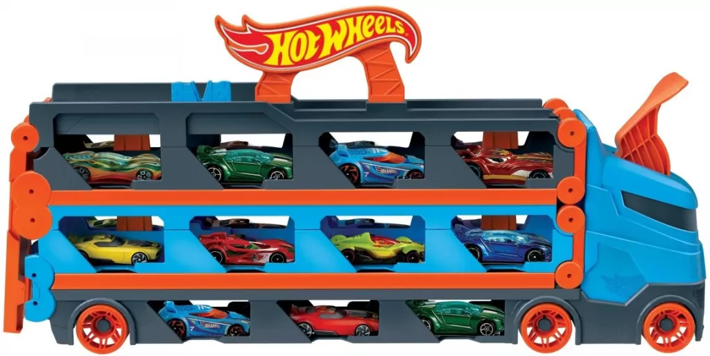 Hot Wheels Wyścigowy transporter 2w1 + 3 auta - tantis.pl
