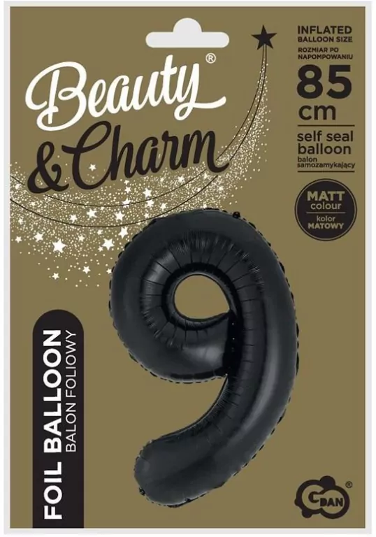 Balon foliowy B&C cyfra 9 matowa czarna 85cm - tantis.pl