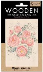 Karnet drewniany C6 + koperta Różowe piwonie