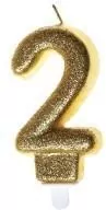 Świeczka urodzinowa 2 złoty brokat - tantis.pl