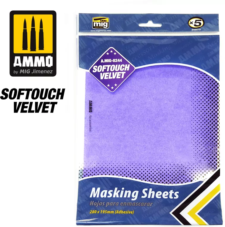 Ammo: Softouch Velvet Masking Sheets - Adhesive (280 x 195 mm) (5) - tantis.pl