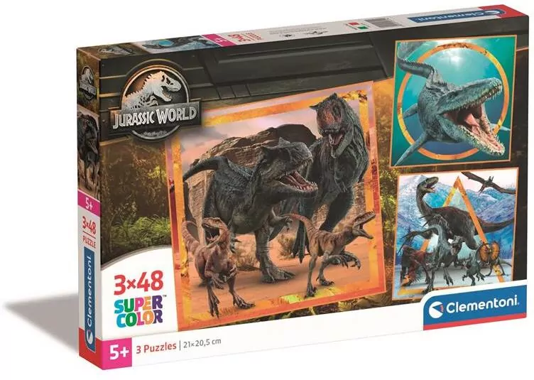 Clementoni. Puzzle 3x48. Super Kolor. Jurassic World - tantis.pl