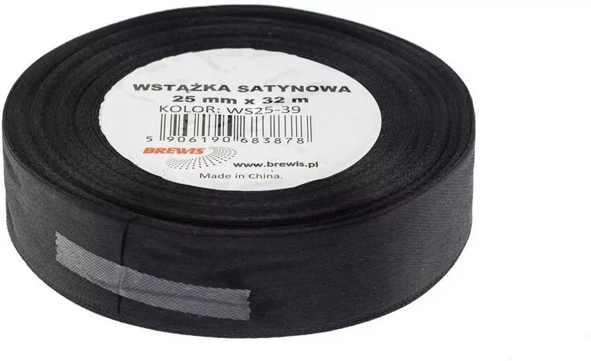 Wstążka satynowa czarna 25mmx32m - tantis.pl