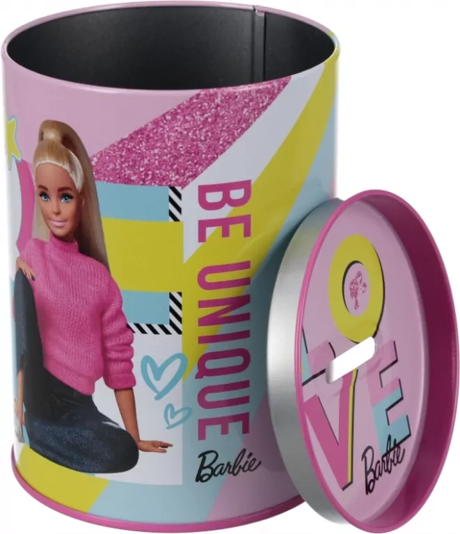 Skarbonka metalowa okrągła Barbie - tantis.pl