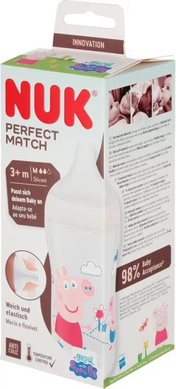 NUK. Perfect Match. Butelka ze smoczkiem. 260 ml. 3 miesiące. Świnka Peppa - tantis.pl