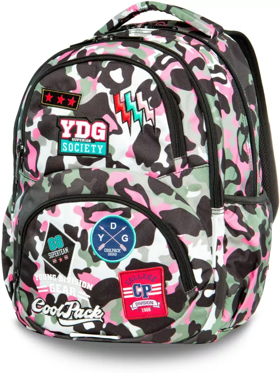 Plecak młodziezowy Coolpack Dart L Camo Pink Badges - tantis.pl