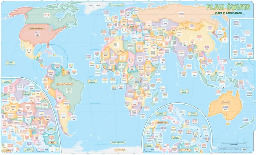 Flagi świata. Mapa z naklejkami - tantis.pl