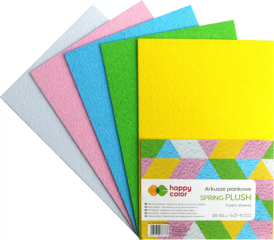 Happy Color. Arkusze piankowe. Spring plusch A4 5 kolorów, 5 arkuszy - tantis.pl