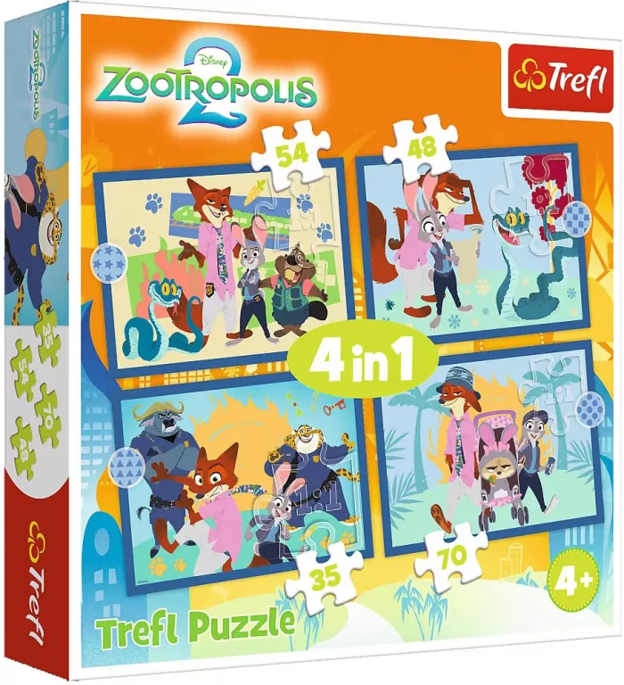 Puzzle 4w1 Zootopia pełna przygód TREFL - tantis.pl