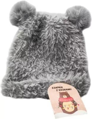 Szara czapka z uszami