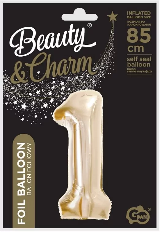 Balon foliowy B&C cyfra 1 szampański 85cm - tantis.pl