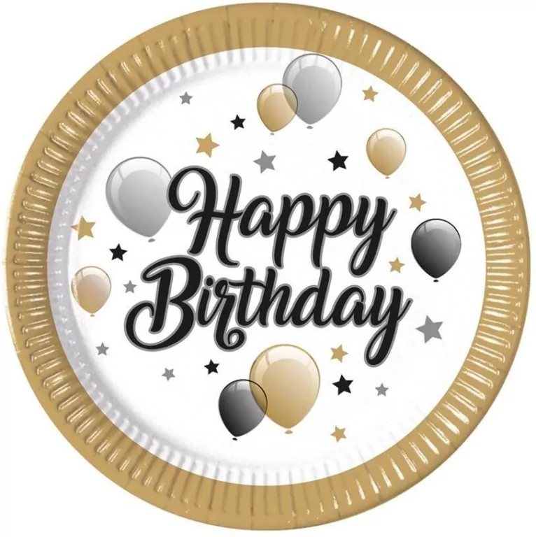 Talerzyki papierowe Happy Birthday 23cm - tantis.pl