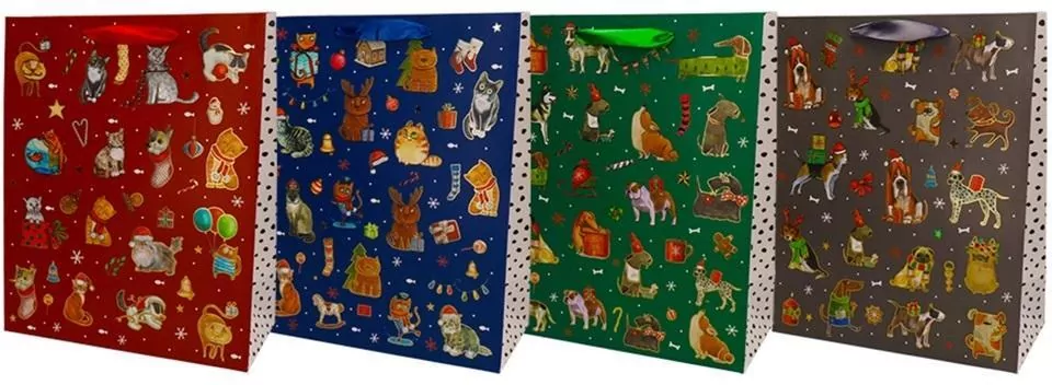 Torba prezentowa 31x42. Świąteczne psy mix - tantis.pl