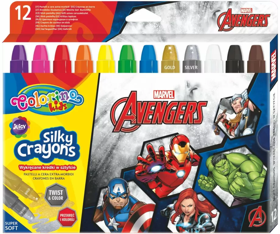 Kredki żelowe wykręcane Colorino Kids 12 kolorów Avengers - tantis.pl