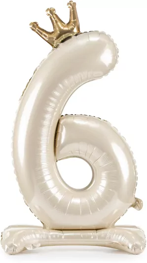 Stojący balon foliowy cyfra 6 84cm jasny krem - tantis.pl