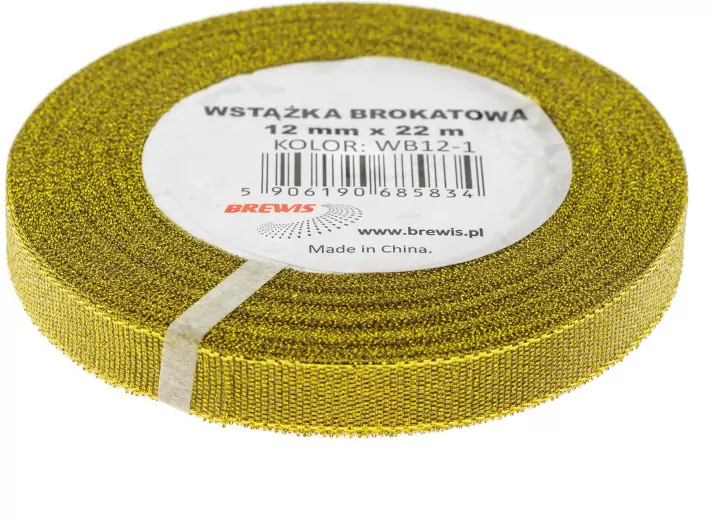Wstążka brokatowa złota 12mmx22m - tantis.pl