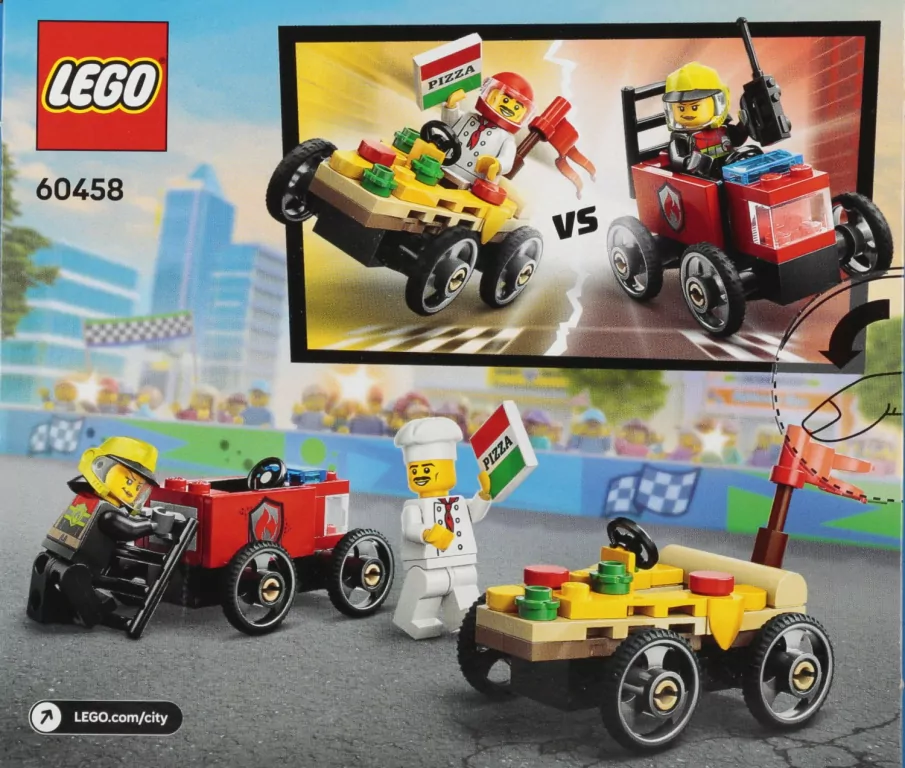 LEGO® Zestaw wyścigówek: pizza kontra wóz strażacki 60458 - tantis.pl