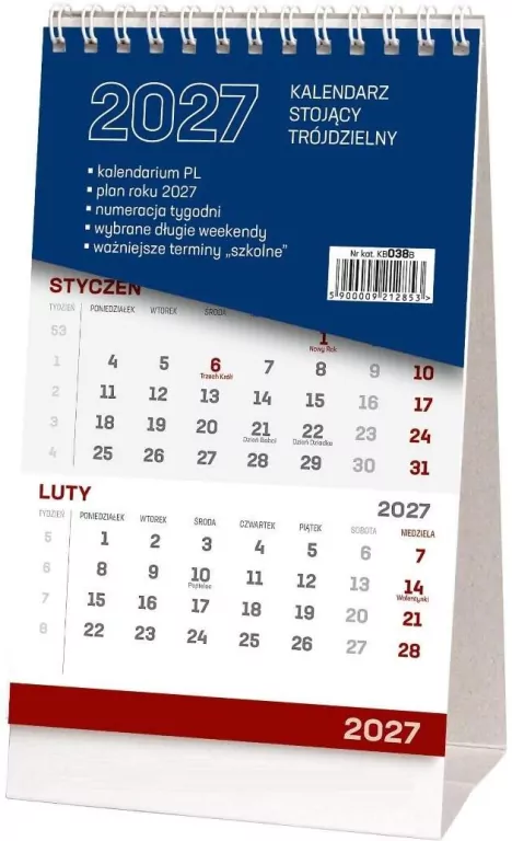 Kalendarz 2027 stojący trójdzielny - tantis.pl