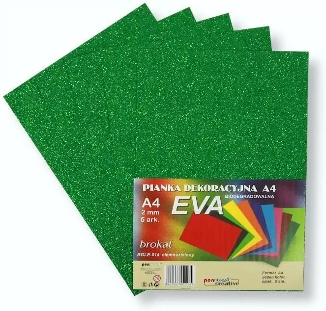 Pianka brokatowa A4 Eva zielona biodegrad. 5szt - tantis.pl