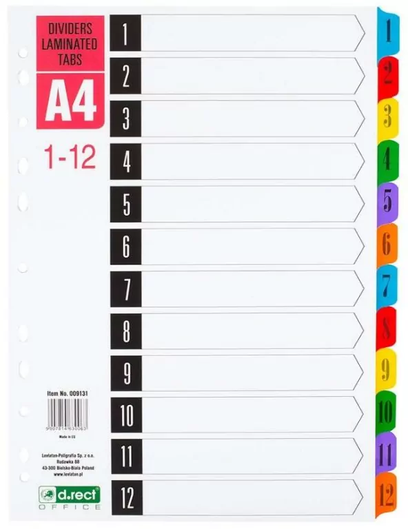 Przekładki kartonowe 1-12 index laminowany - tantis.pl
