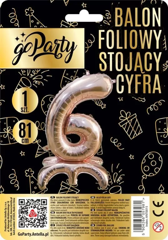 Balon foliowy stojący 6 rose gold 81cm - tantis.pl