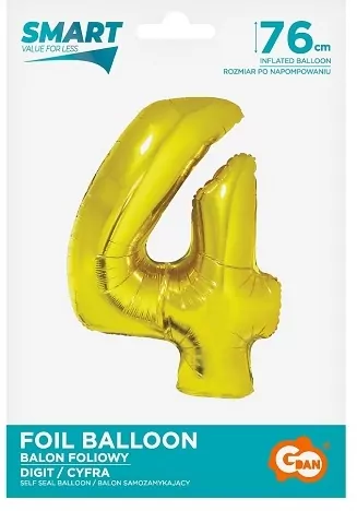 Balon foliowy 76cm. Cyfra 4 złota - tantis.pl