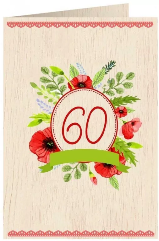 Karnet drewniany C6 + koperta Urodziny 60 - tantis.pl