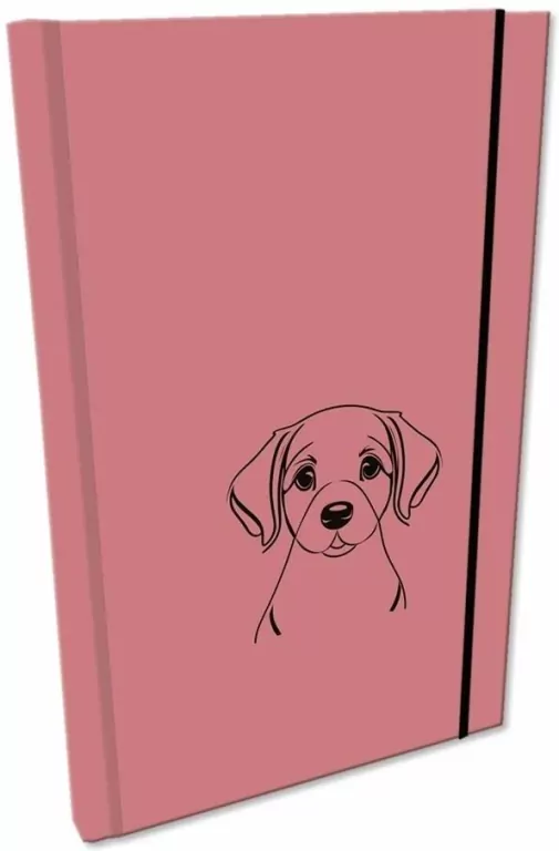 Notes A5 gładki z gumką Soft Touch lakier UV pies labrador brudny róż - tantis.pl