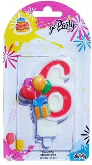 Świeczka urodzinowa "6" z balonikami - tantis.pl