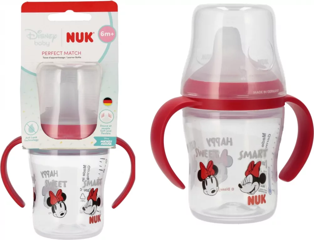 NUK. Butelka z uchwytem. 150 ml. 6 miesięcy. Minnie - tantis.pl