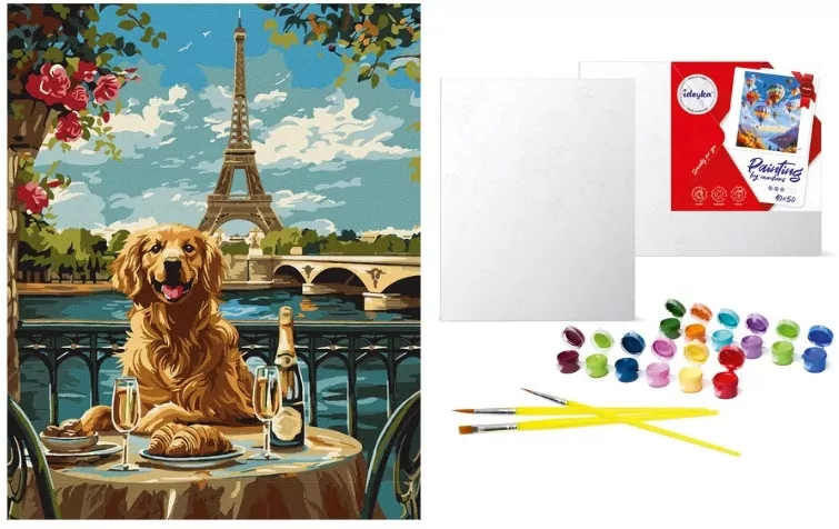 Malowanie po numerach - Retriever w Paryżu 40x50cm - tantis.pl