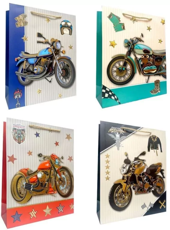 Torebka prezentowa dziecięca L Motocykl metal. mix - tantis.pl