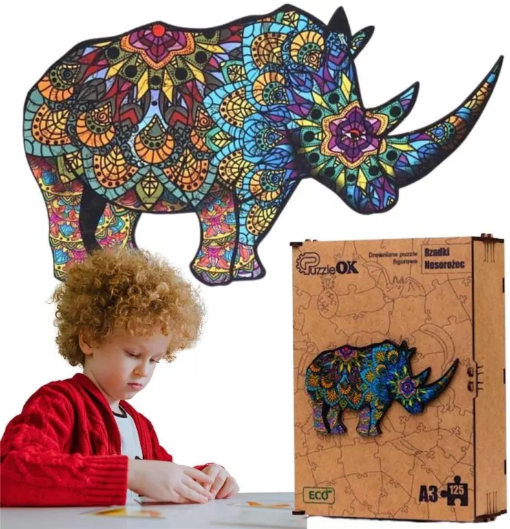Puzzle drewniane eko 125. Rzadki nosorożec - tantis.pl