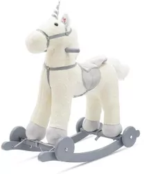 Koń na biegunach z melodią i kółkami biały