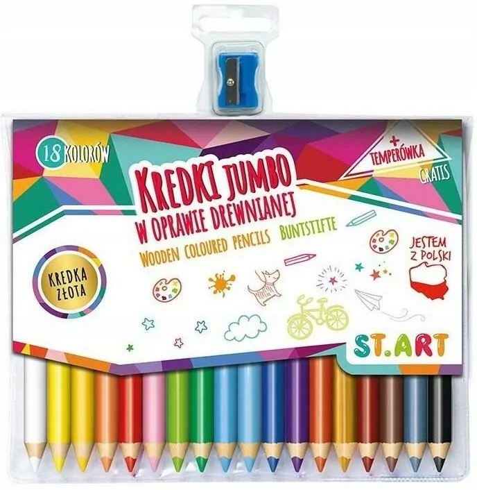 Kredki Jumbo St.Art w oprawie drewnianej, 18 kolorów + temperówka - tantis.pl