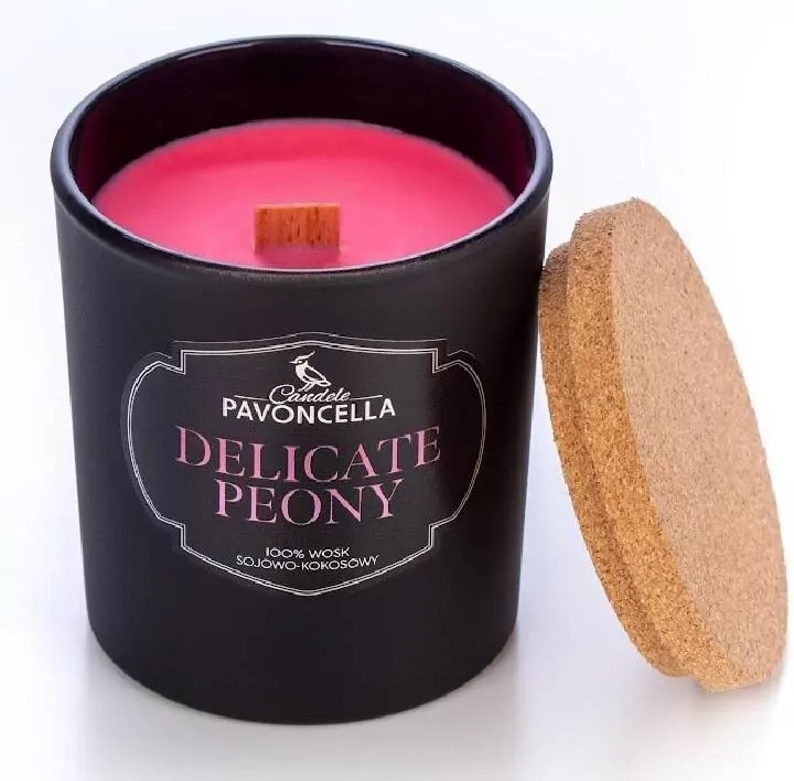 Świeczka sojowa Delicate Peony czarna 135g - tantis.pl