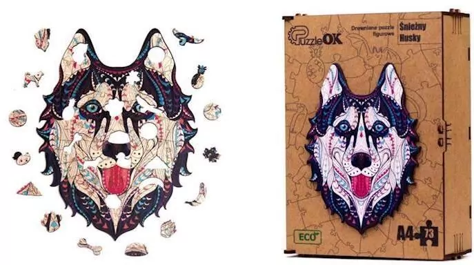 Puzzle drewniane eko 73. Śnieżny husky - tantis.pl