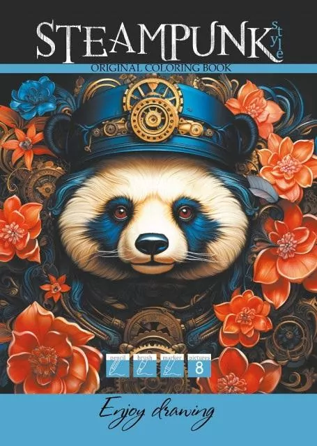 Kolorowanka A4 8 obrazków Steampunk Panda - tantis.pl