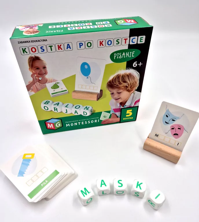 Kostka po kostce. Pisanie 5 kostek. Zabawka edukacyjna Montesori - tantis.pl