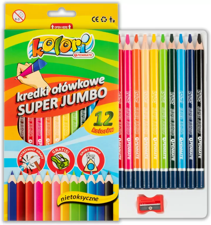 Kredki Premium Kolori Jumbo12 kolorów PENMATE - tantis.pl