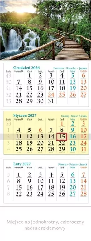 Kalendarz 2027 trójdzielny Wodospad - tantis.pl