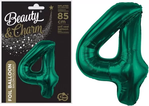 Balon foliowy cyfra 4. Zieleń butelkowa 85cm - tantis.pl