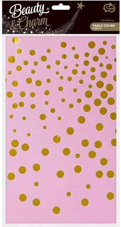 Obrus foliowy B&C złote groszki róż 137x183cm - tantis.pl