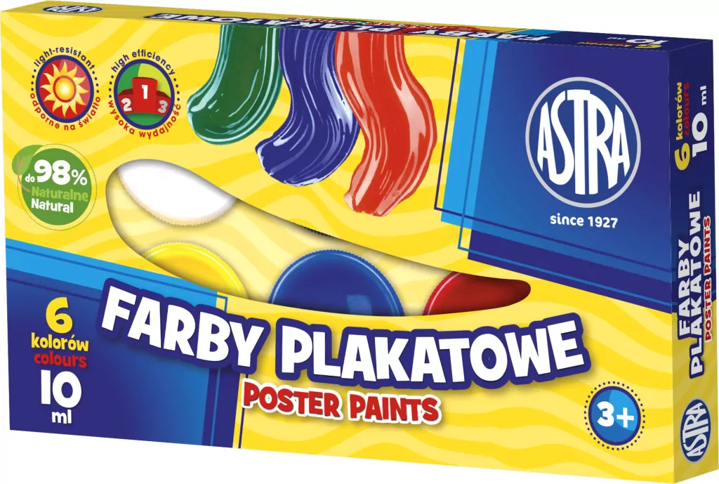 Farby Plakatowe 6 kolorów 10ml ASTRA - tantis.pl