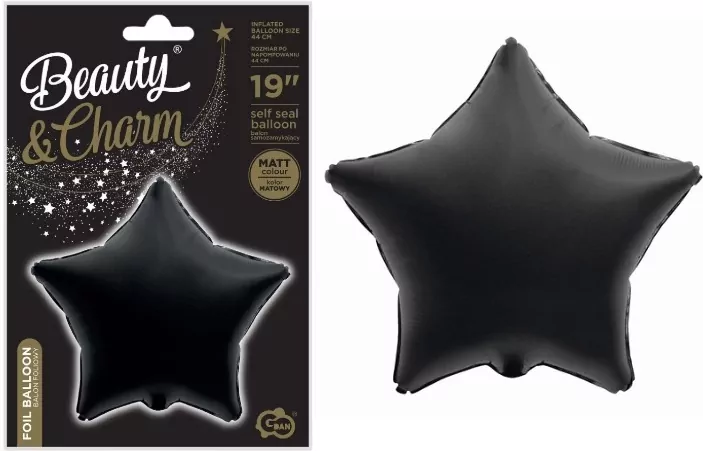 Balon foliowy B&C Gwiazda matowa, czarna 44cm - tantis.pl