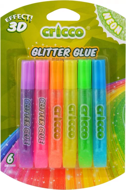 Klej brokatowy 3D neon 10g 6 kolorów CRICCO - tantis.pl