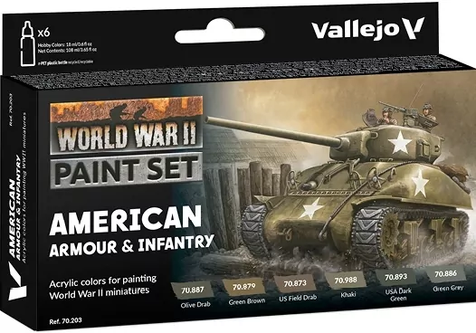 Vallejo: 70.203 - Model Color - WWII American Armour & Infantry (6 x 18 ml) - tantis.pl